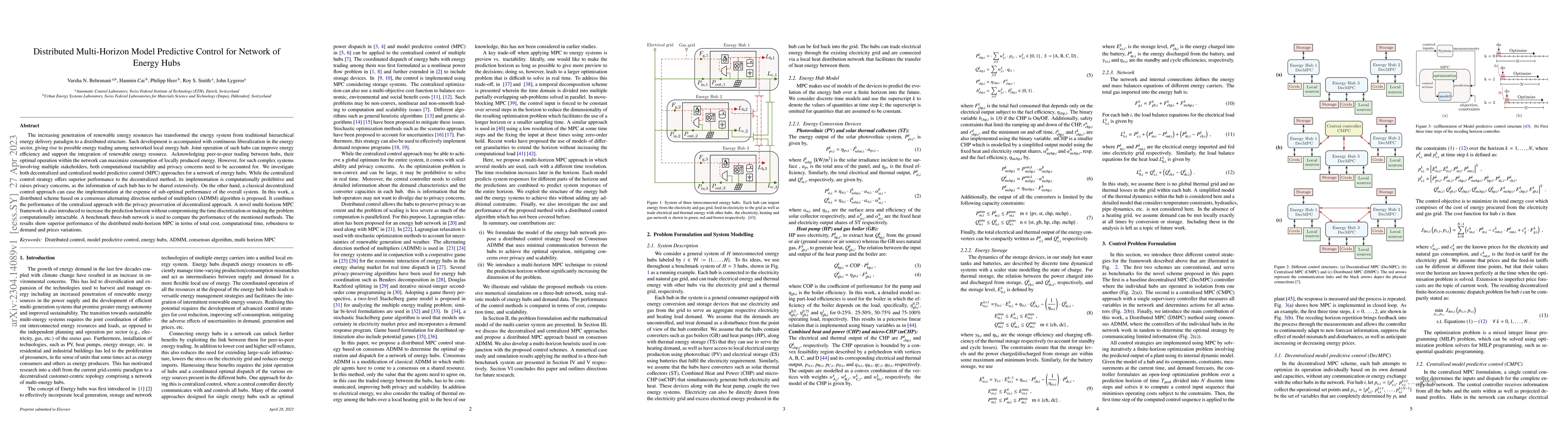 Thumbnail for Distributed Multi-Horizon Model Predictive Control for Network of Energy
  Hubs