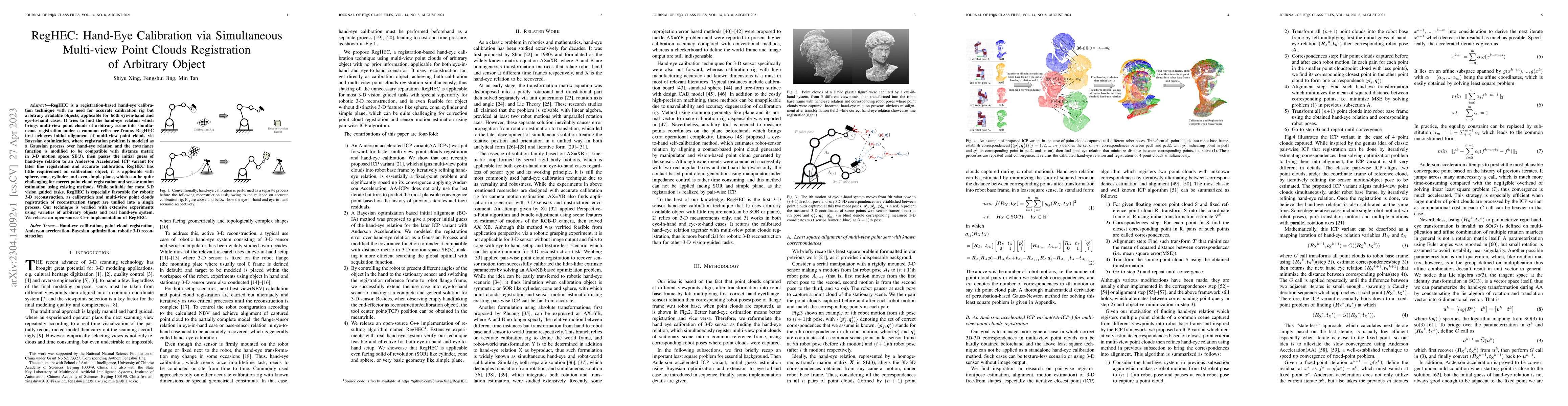 Thumbnail for RegHEC: Hand-Eye Calibration via Simultaneous Multi-view Point Clouds
  Registration of Arbitrary Object