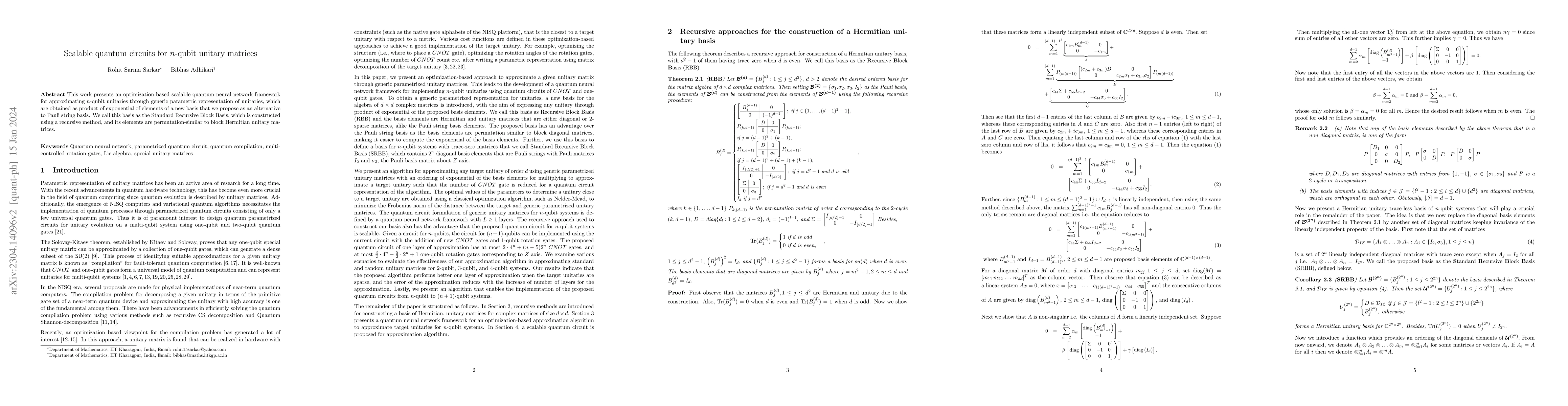 Thumbnail for Scalable quantum circuits for $n$-qubit unitary matrices
