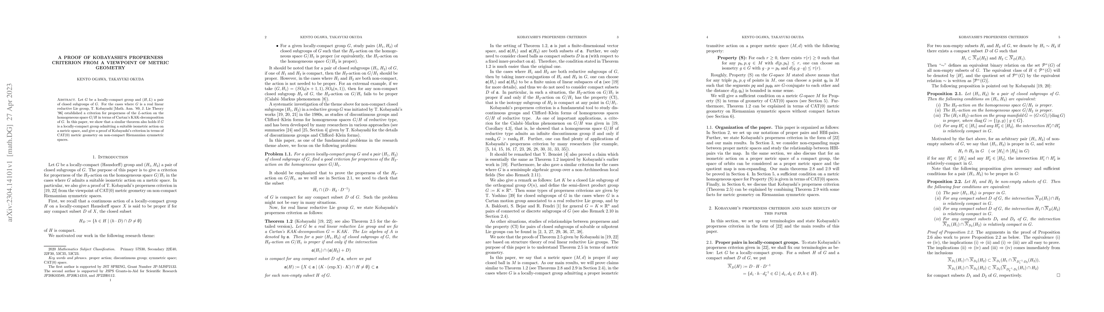 Thumbnail for A proof of Kobayashi's properness criterion from a viewpoint of metric
  geometry