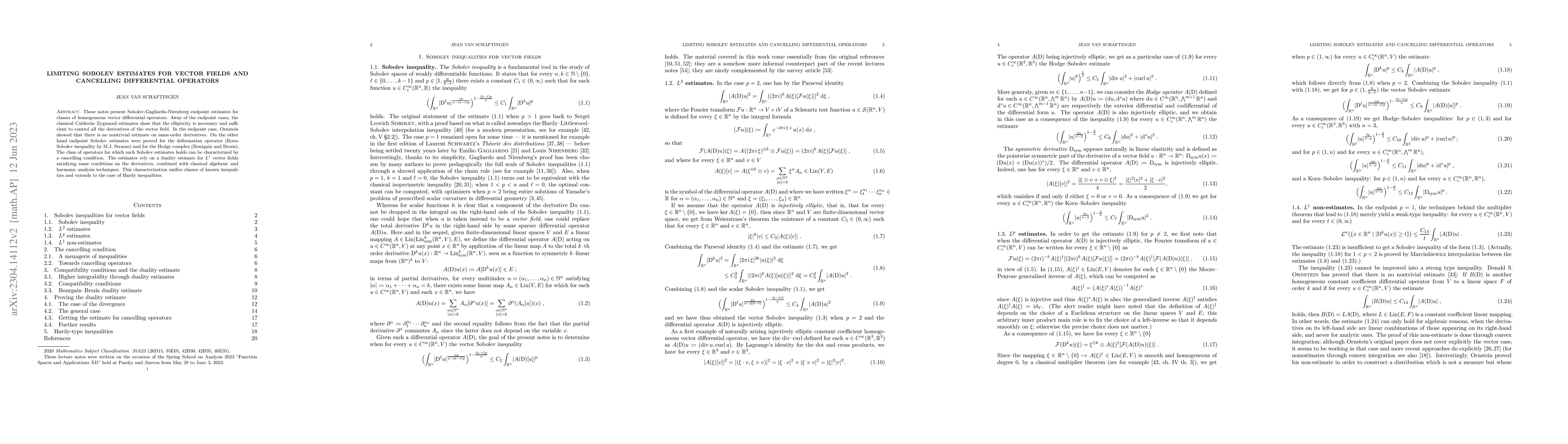 Thumbnail for Limiting Sobolev estimates for vector fields and cancelling differential
  operators