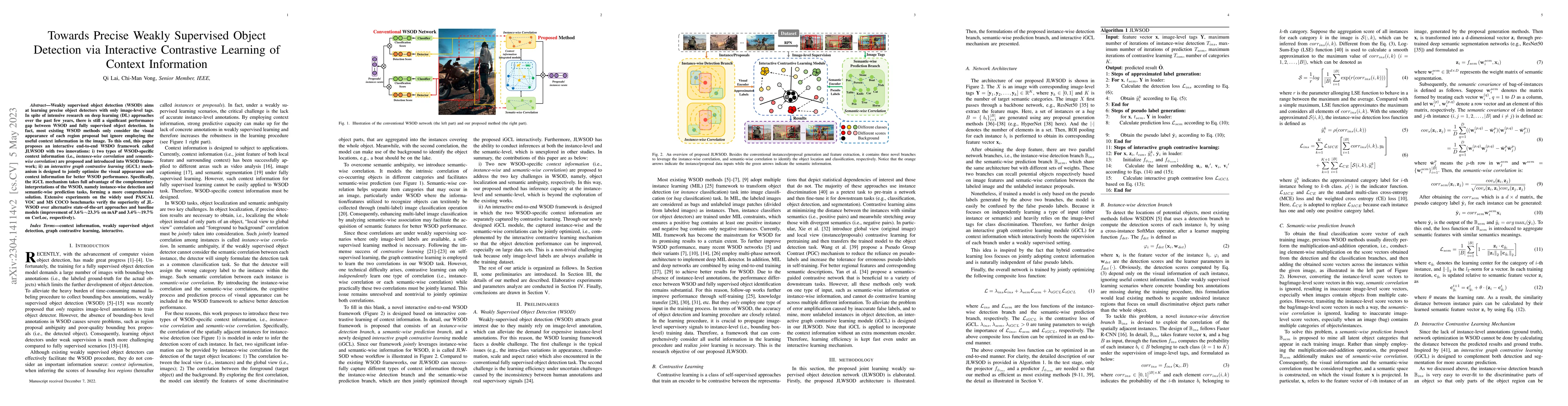 Thumbnail for Towards Precise Weakly Supervised Object Detection via Interactive
  Contrastive Learning of Context Information