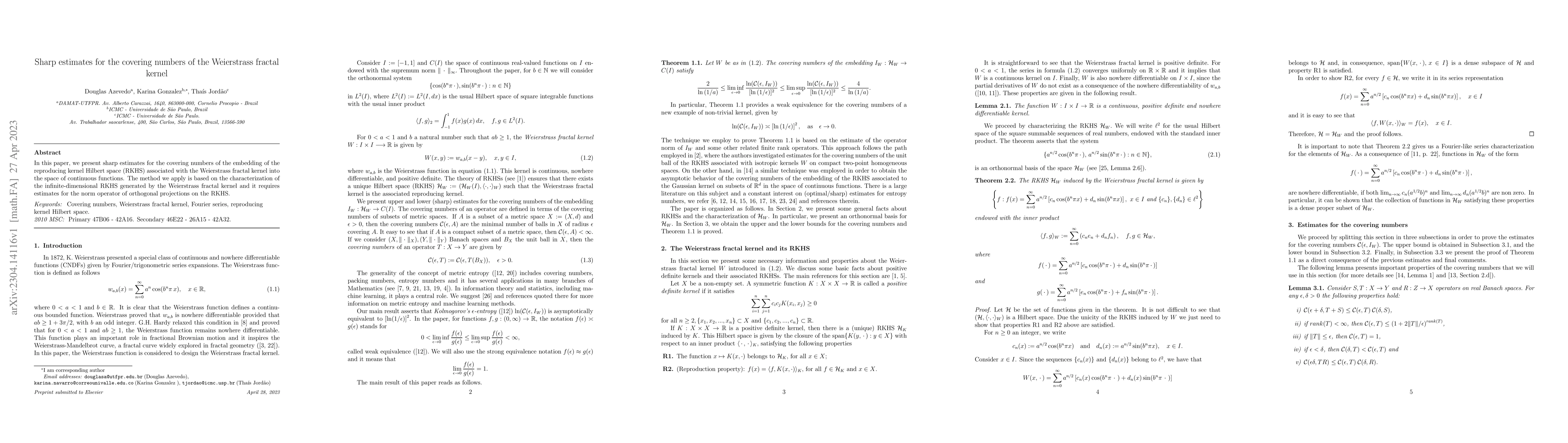 Thumbnail for Sharp estimates for the covering numbers of the Weierstrass fractal
  kernel