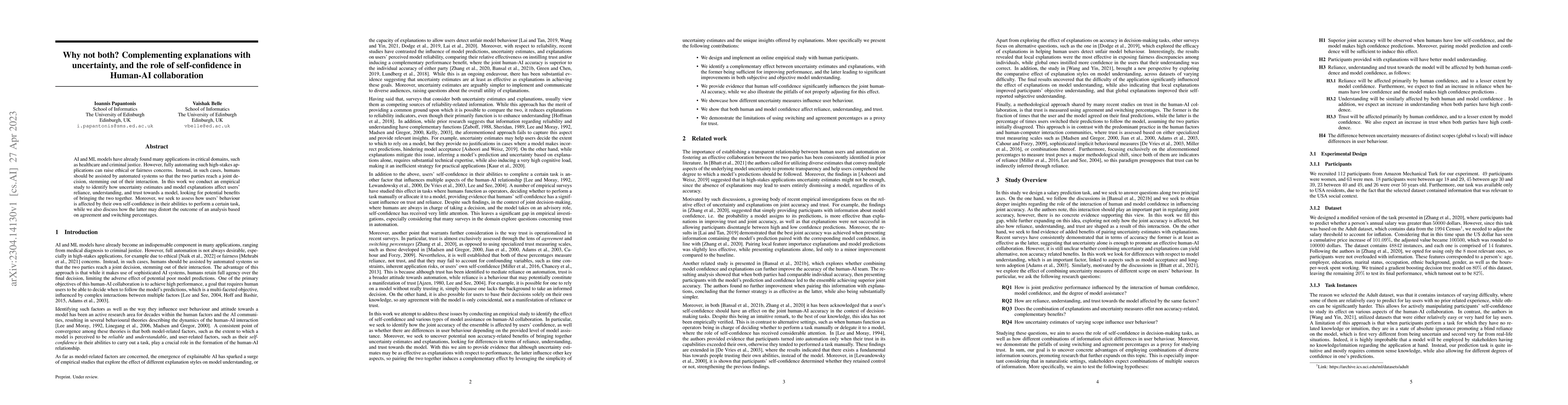 Thumbnail for Why not both? Complementing explanations with uncertainty, and the role
  of self-confidence in Human-AI collaboration