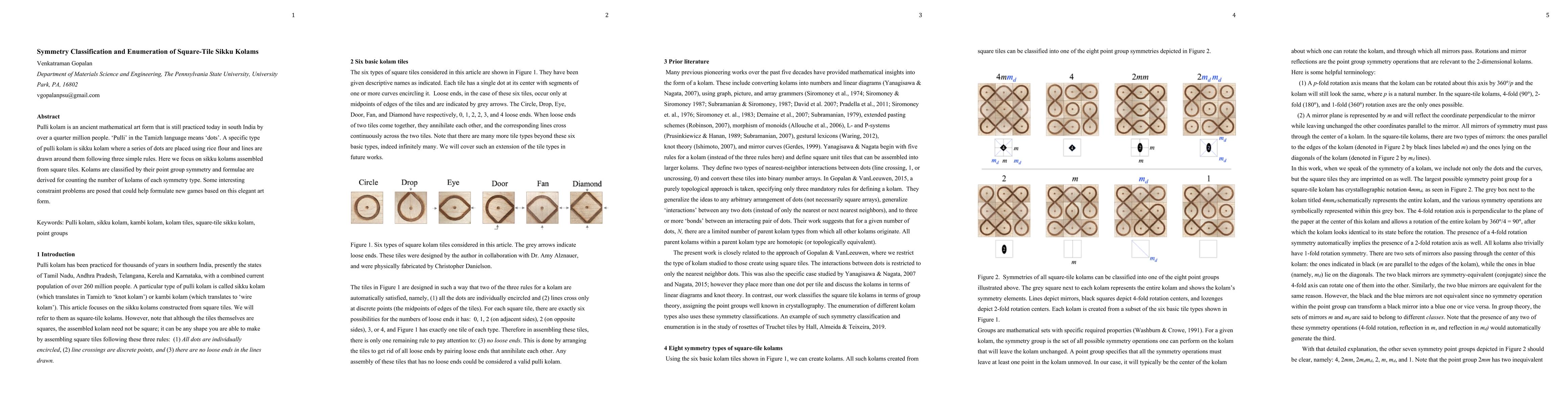 Thumbnail for Symmetry Classification and Enumeration of Square-Tile Sikku Kolams