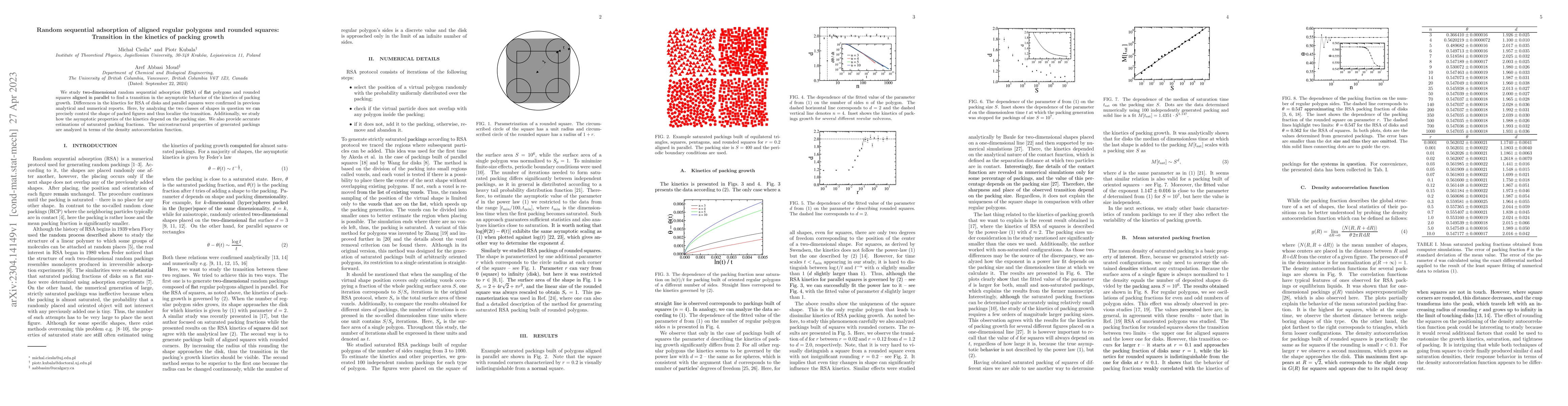 Thumbnail for Random sequential adsorption of aligned regular polygons and rounded
  squares: Transition in the kinetics of packing growth