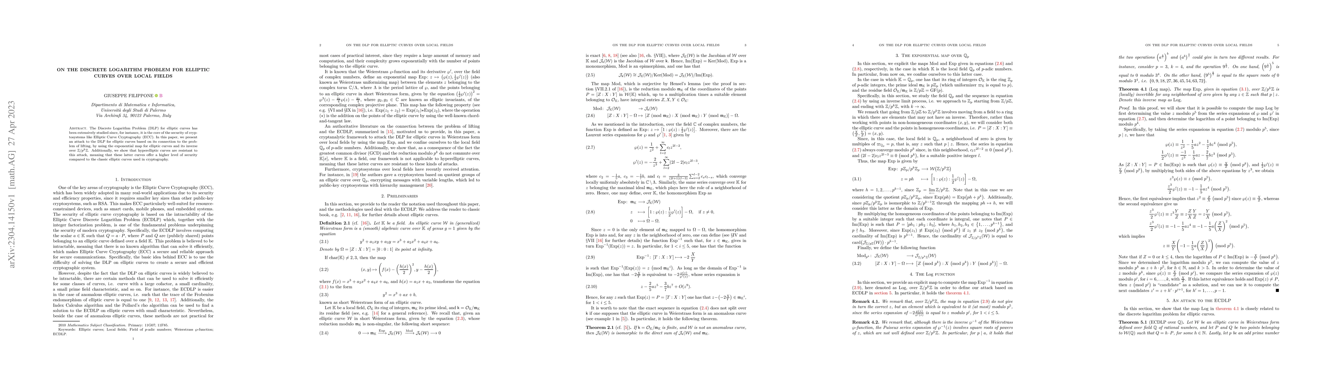 Thumbnail for On the Discrete Logarithm Problem for elliptic curves over local fields