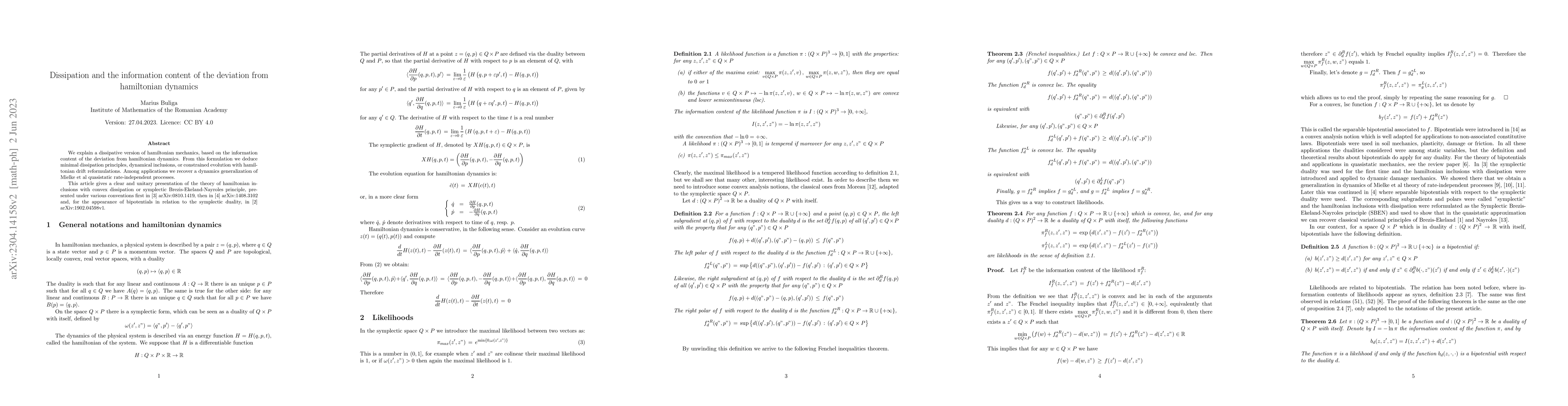 Thumbnail for Dissipation and the information content of the deviation from
  hamiltonian dynamics