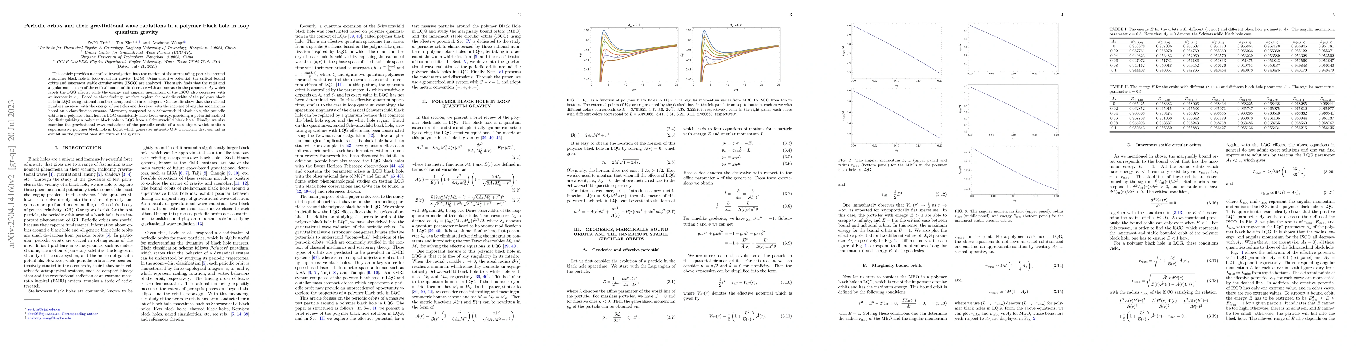 Thumbnail for Periodic orbits and their gravitational wave radiations in a polymer
  black hole in loop quantum gravity