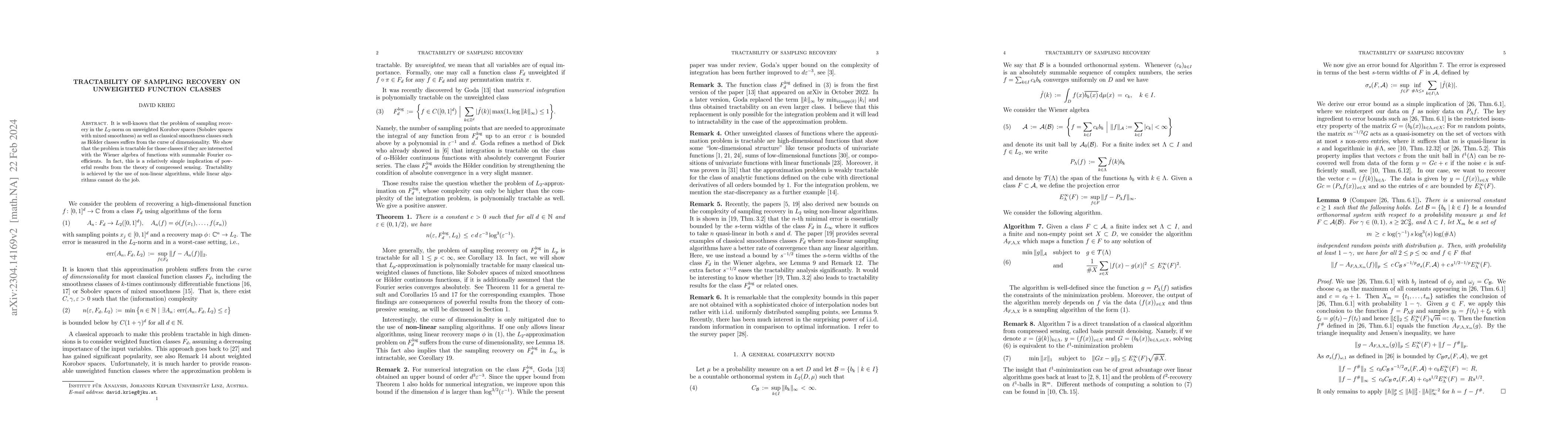 Thumbnail for Tractability of sampling recovery on unweighted function classes