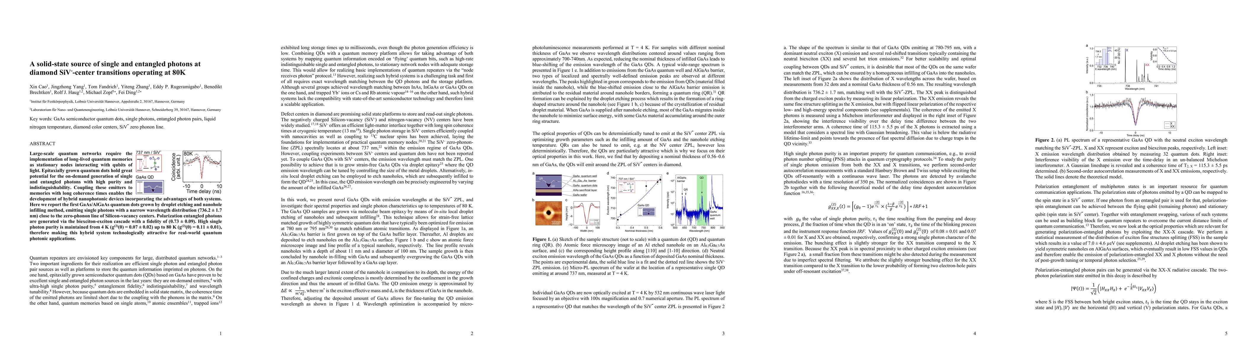 Thumbnail for A solid-state source of single and entangled photons at diamond
  SiV$^-$-center transitions operating at 80K