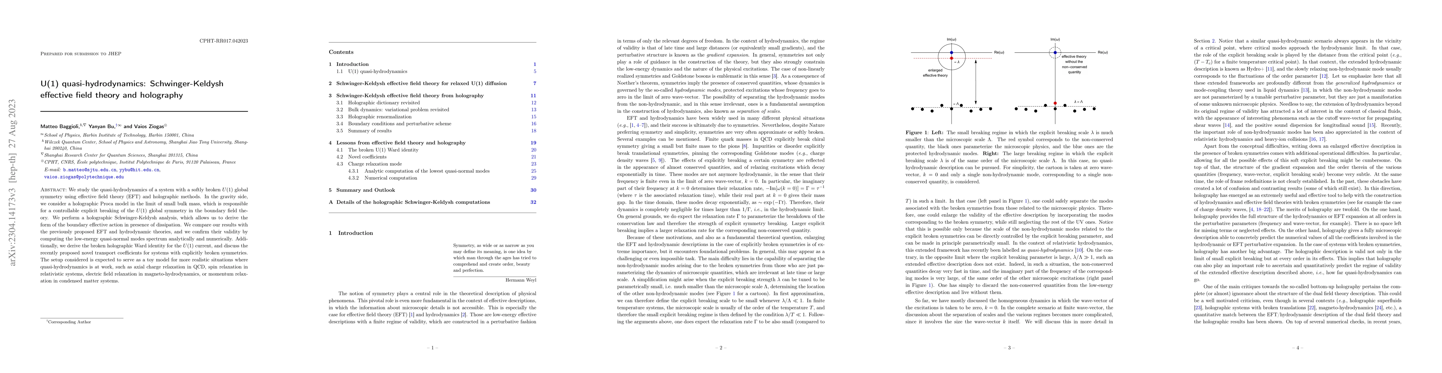 Thumbnail for U(1) quasi-hydrodynamics: Schwinger-Keldysh effective field theory and
  holography