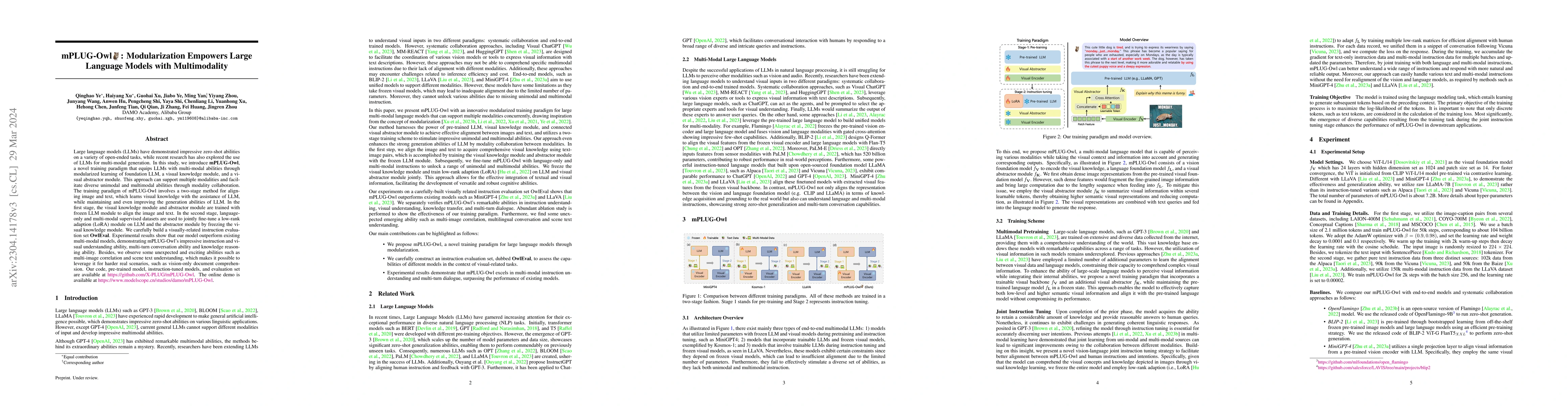 Thumbnail for mPLUG-Owl: Modularization Empowers Large Language Models with
  Multimodality