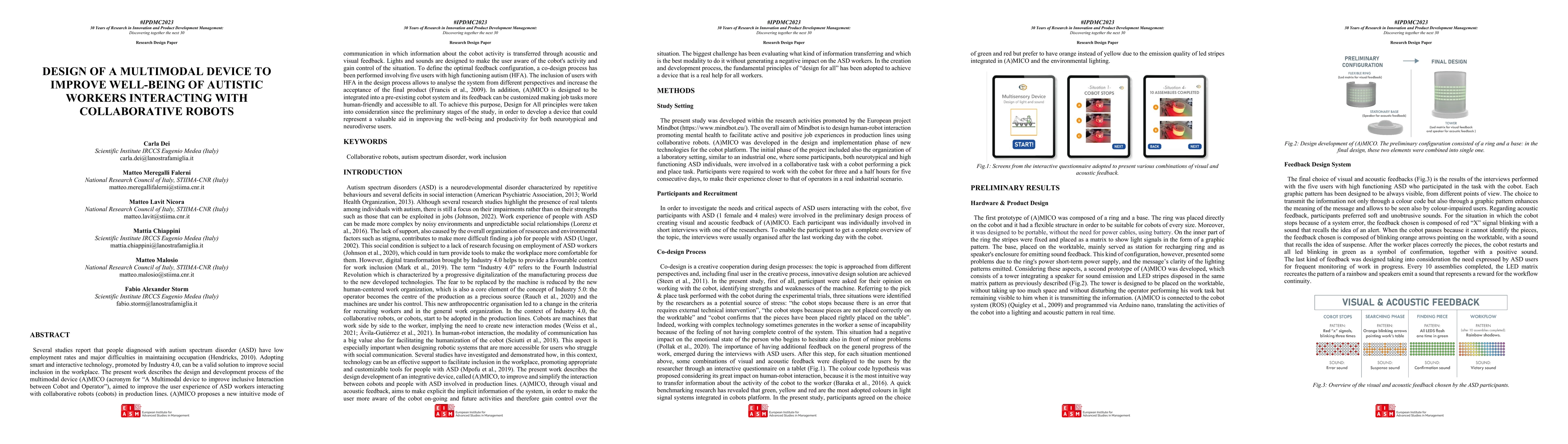 Thumbnail for Design of a multimodal device to improve well-being of autistic workers
  interacting with collaborative robots