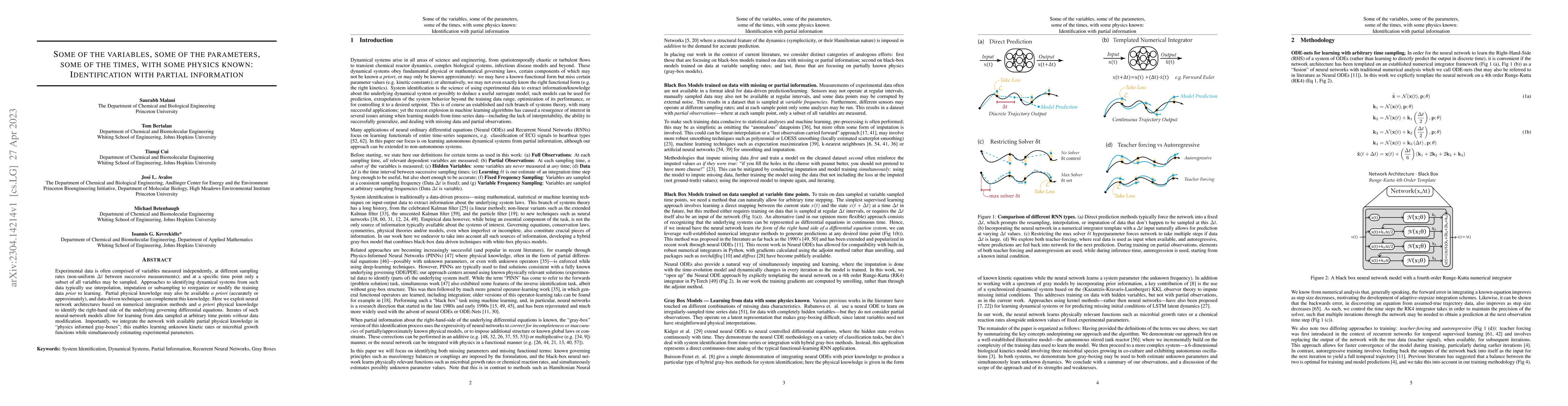 Thumbnail for Some of the variables, some of the parameters, some of the times, with
  some physics known: Identification with partial information