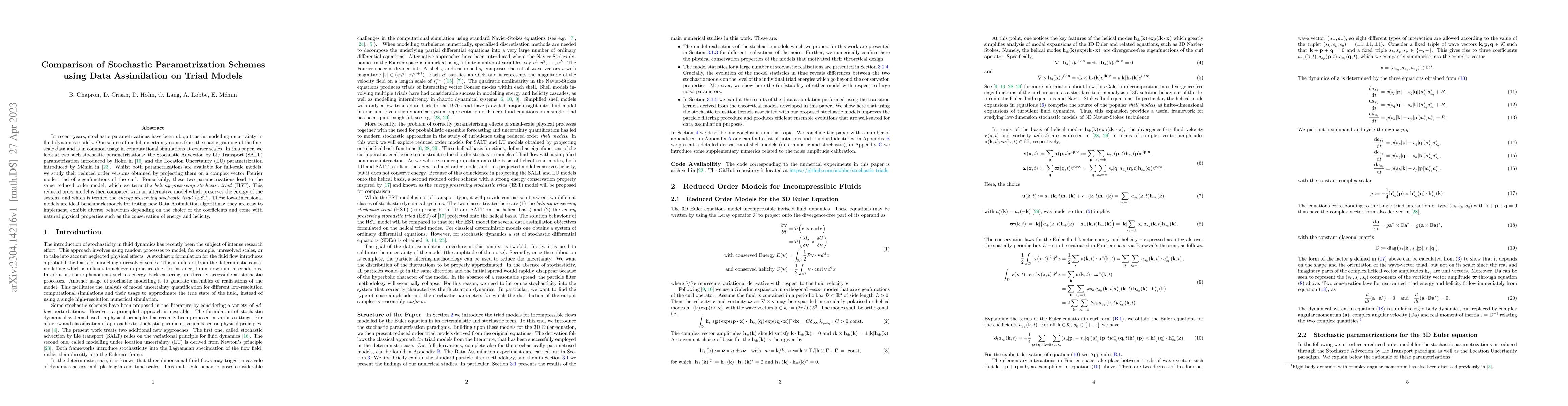 Thumbnail for Comparison of Stochastic Parametrization Schemes using Data Assimilation
  on Triad Models