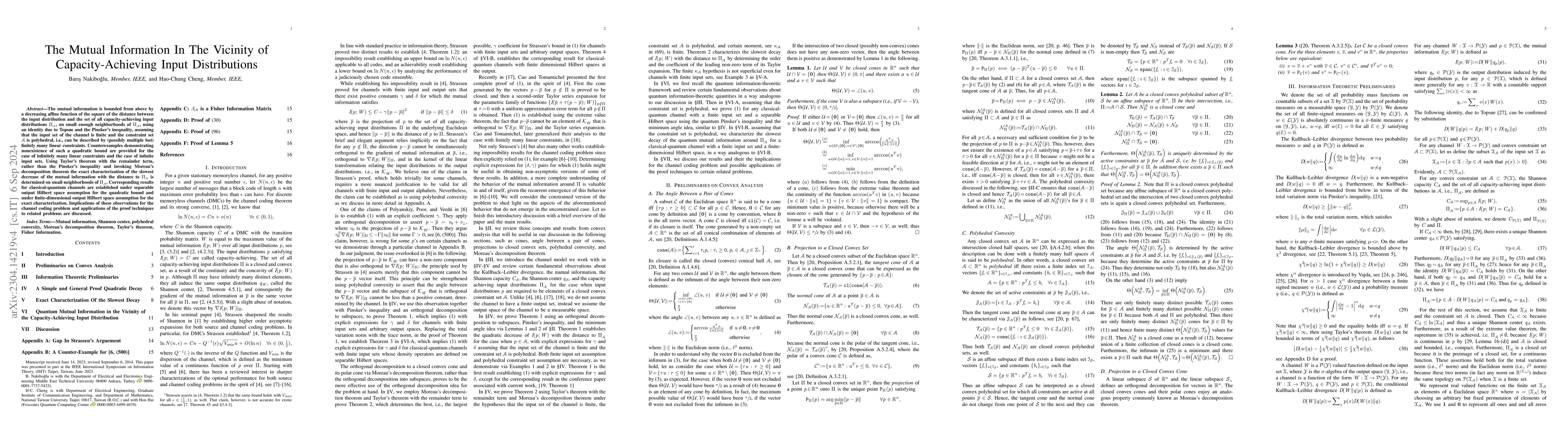Thumbnail for The Mutual Information In The Vicinity of Capacity-Achieving Input
  Distributions