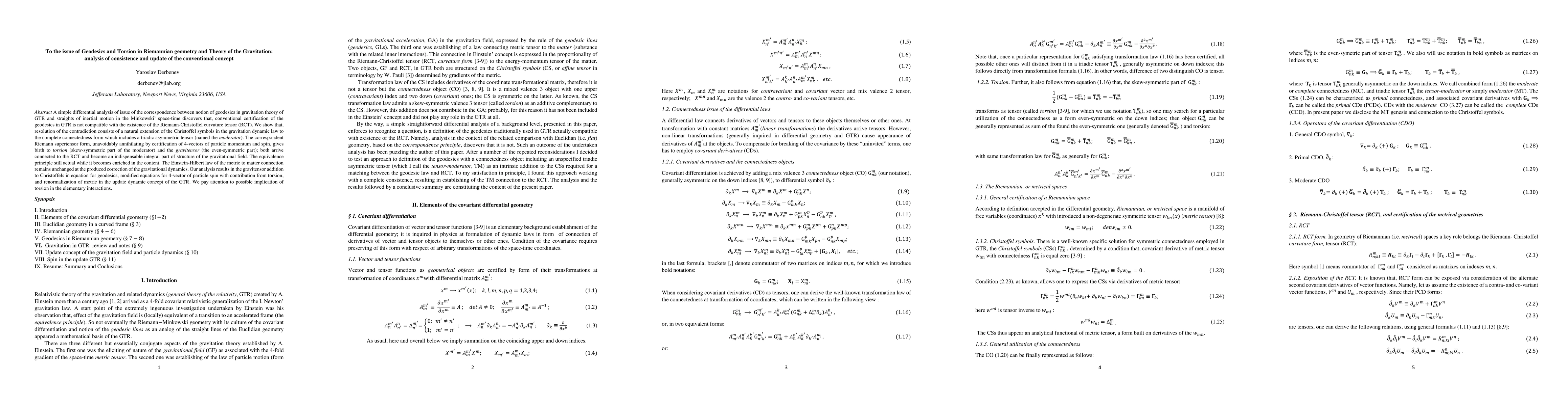 Thumbnail for To the issue of Geodesics and Torsion in Riemannian geometry and Theory
  of the Gravitation: analysis of consistence and update of the conventional
  concept