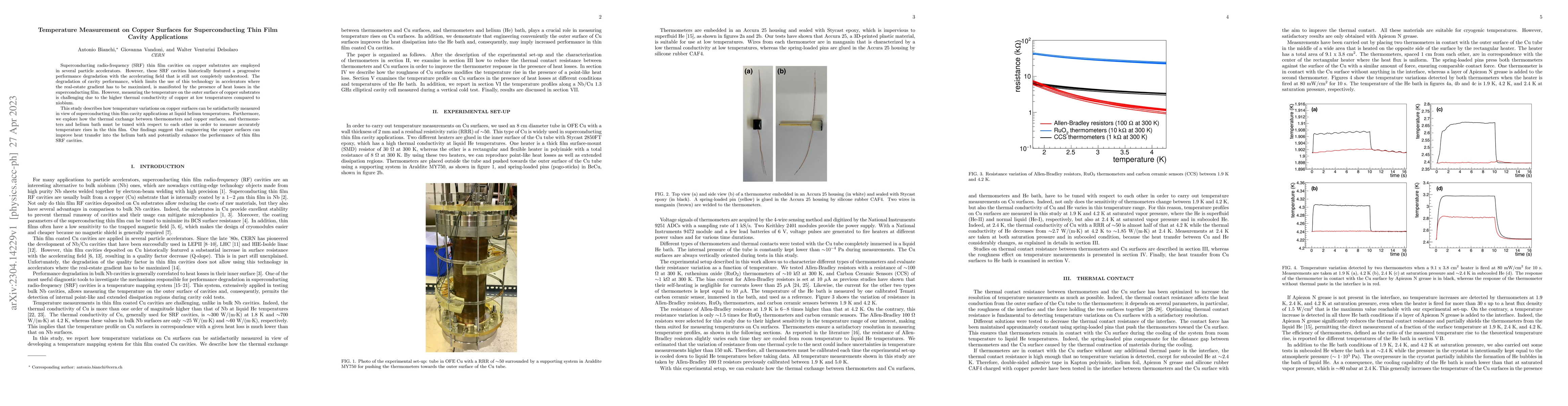 Thumbnail for Temperature Measurement on Copper Surfaces for Superconducting Thin Film
  Cavity Applications