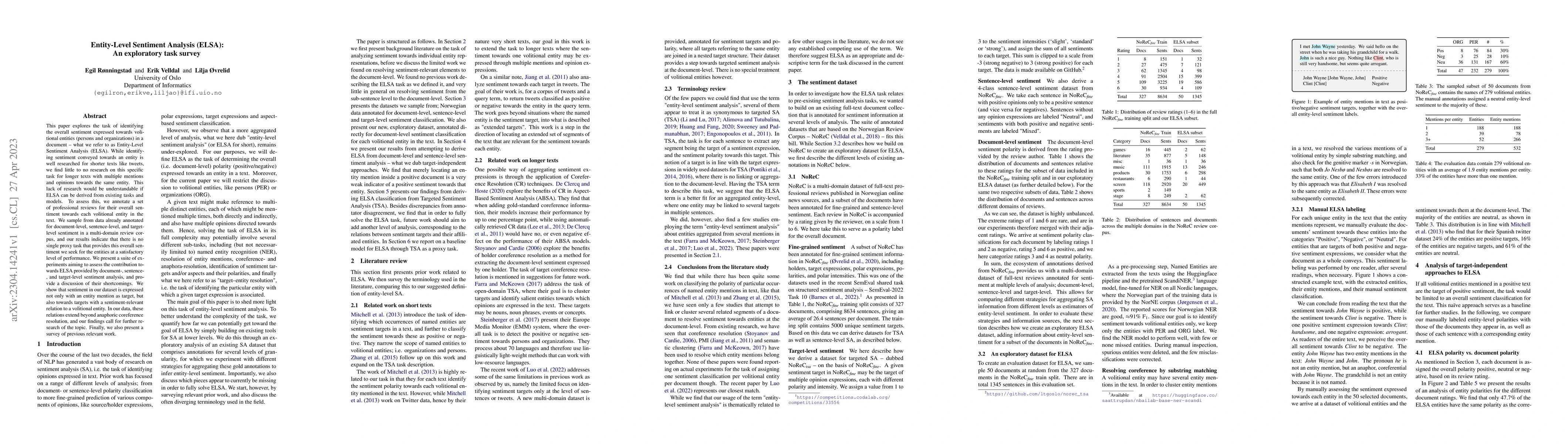 Thumbnail for Entity-Level Sentiment Analysis (ELSA): An exploratory task survey
