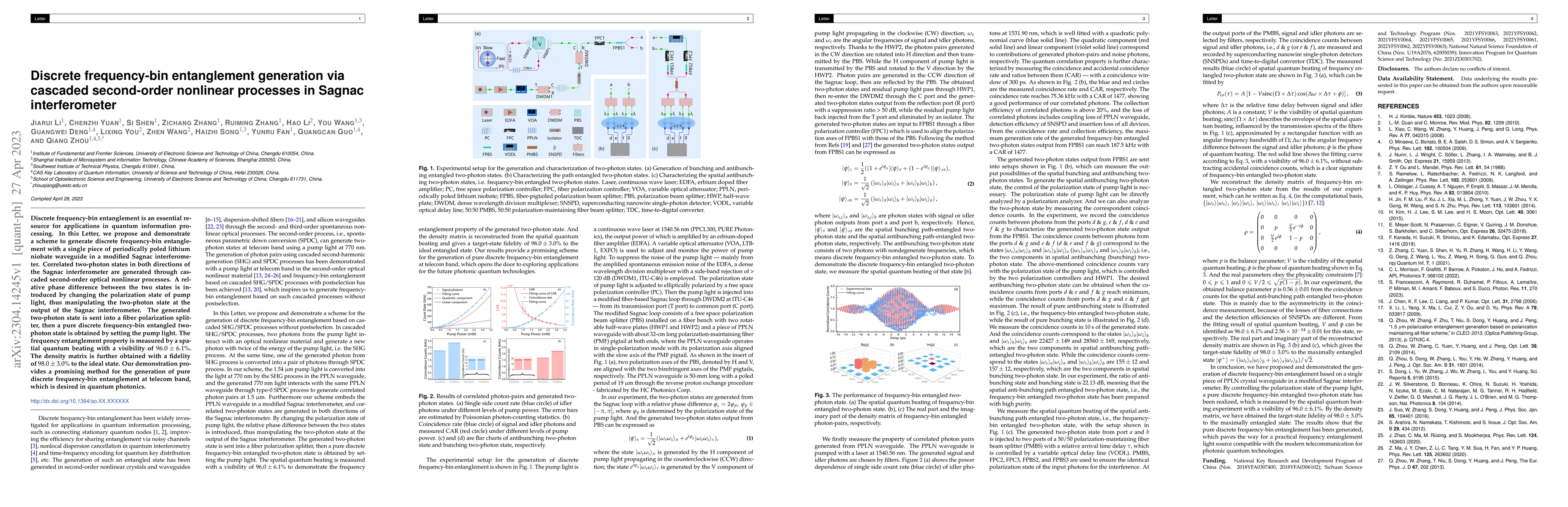 Thumbnail for Discrete frequency-bin entanglement generation via cascaded second-order
  nonlinear processes in Sagnac interferometer