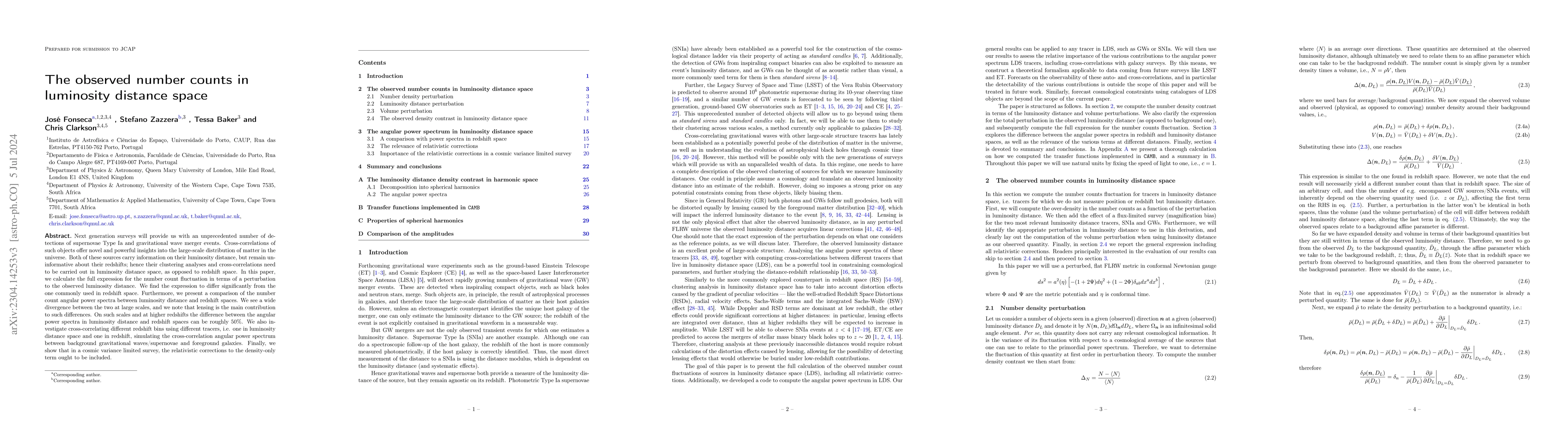 Thumbnail for The observed number counts in luminosity distance space