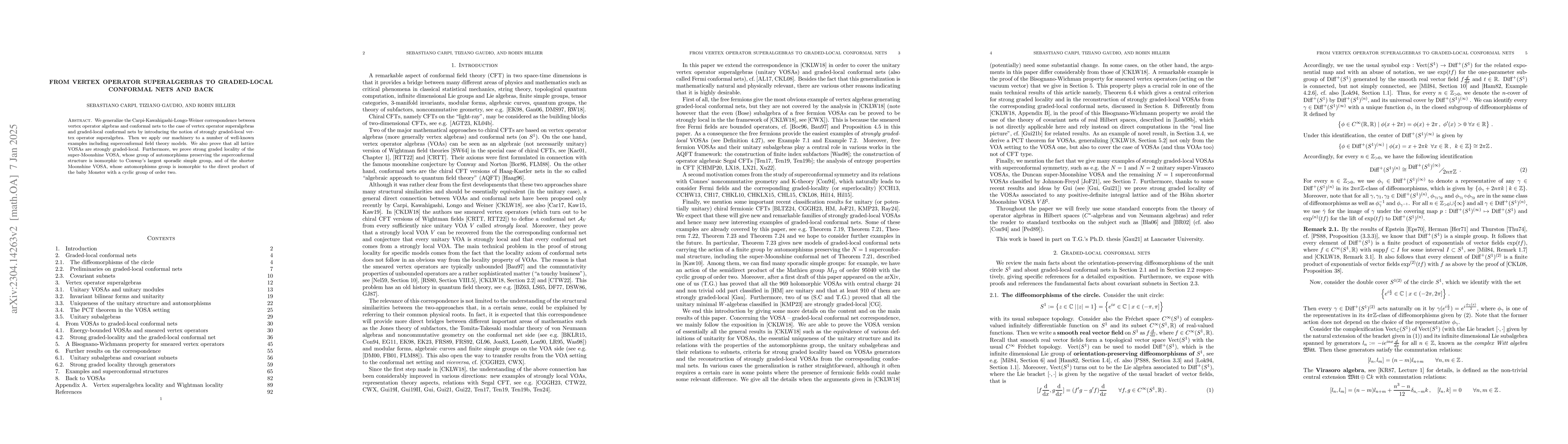 Thumbnail for From vertex operator superalgebras to graded-local conformal nets and
  back