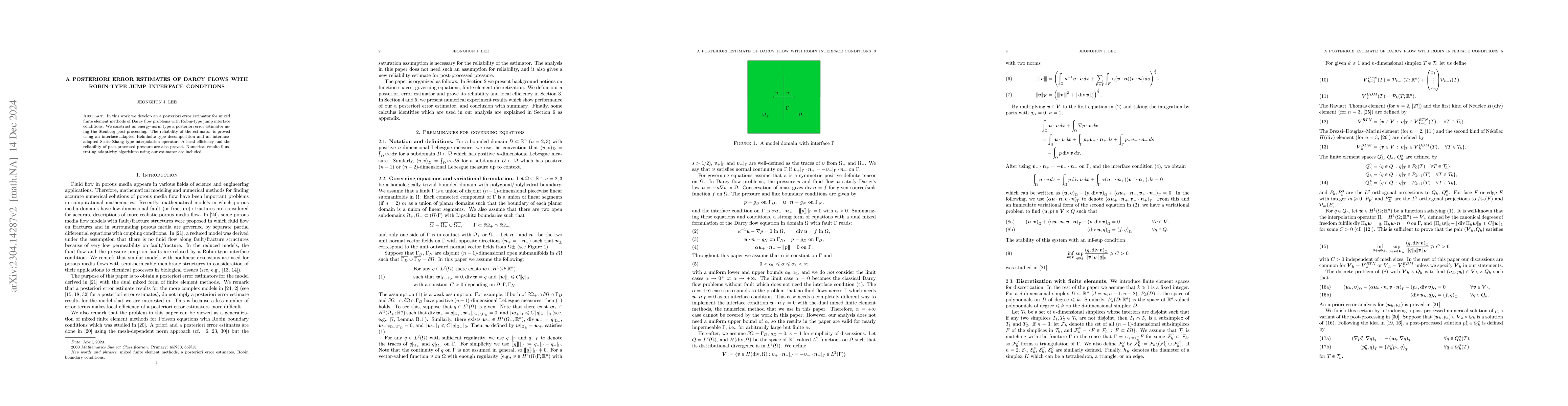 Thumbnail for A posteriori error estimates of Darcy flows with Robin-type jump
  interface conditions