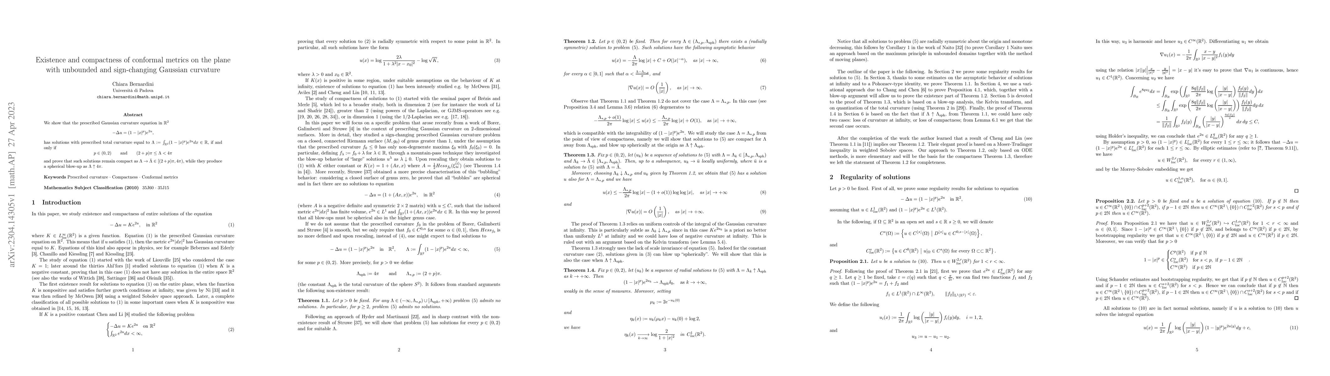 Thumbnail for Existence and compactness of conformal metrics on the plane with
  unbounded and sign-changing Gaussian curvature