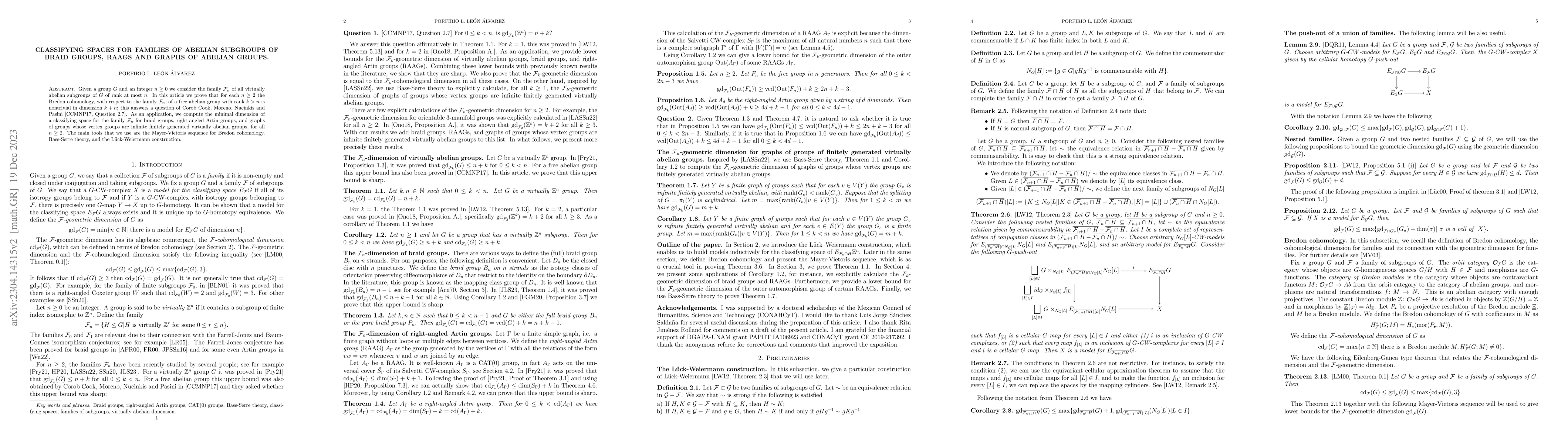 Thumbnail for Classifying spaces for families of abelian subgroups of braid groups,
  RAAGs and graphs of abelian groups