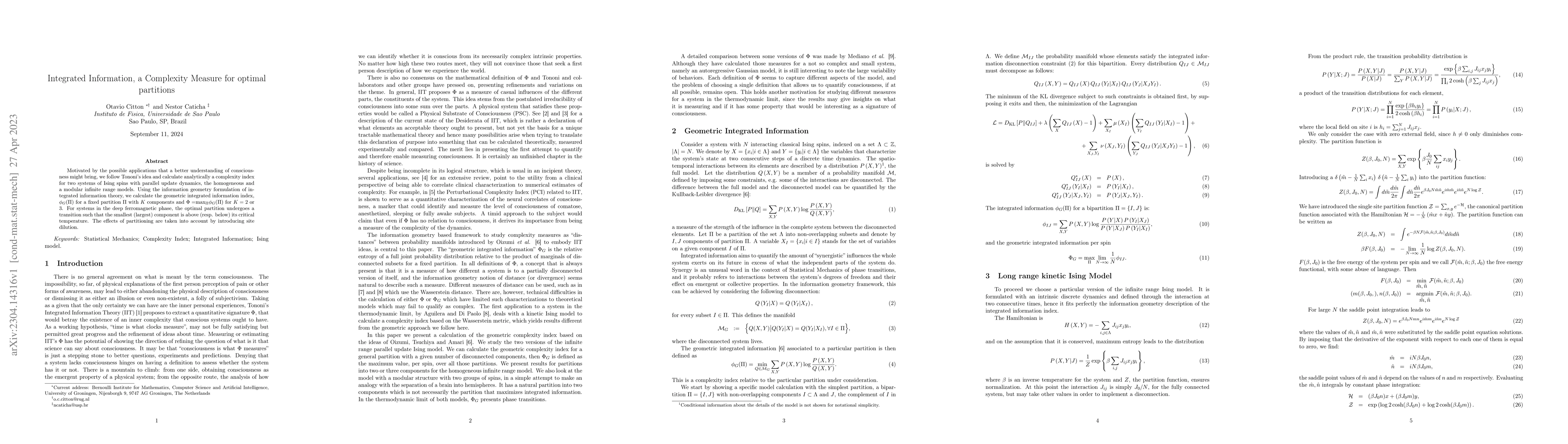 Thumbnail for Integrated Information, a Complexity Measure for optimal partitions