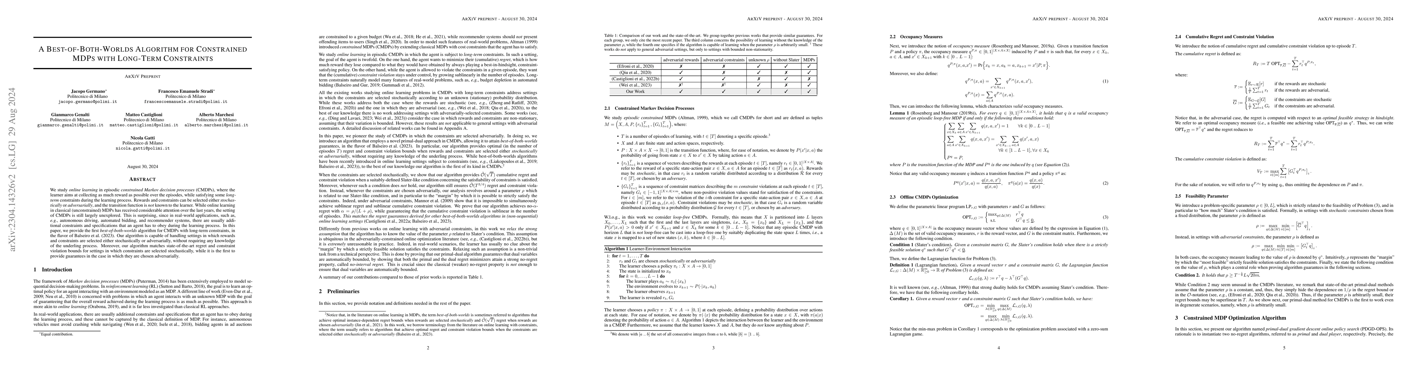 Thumbnail for A Best-of-Both-Worlds Algorithm for Constrained MDPs with Long-Term
  Constraints