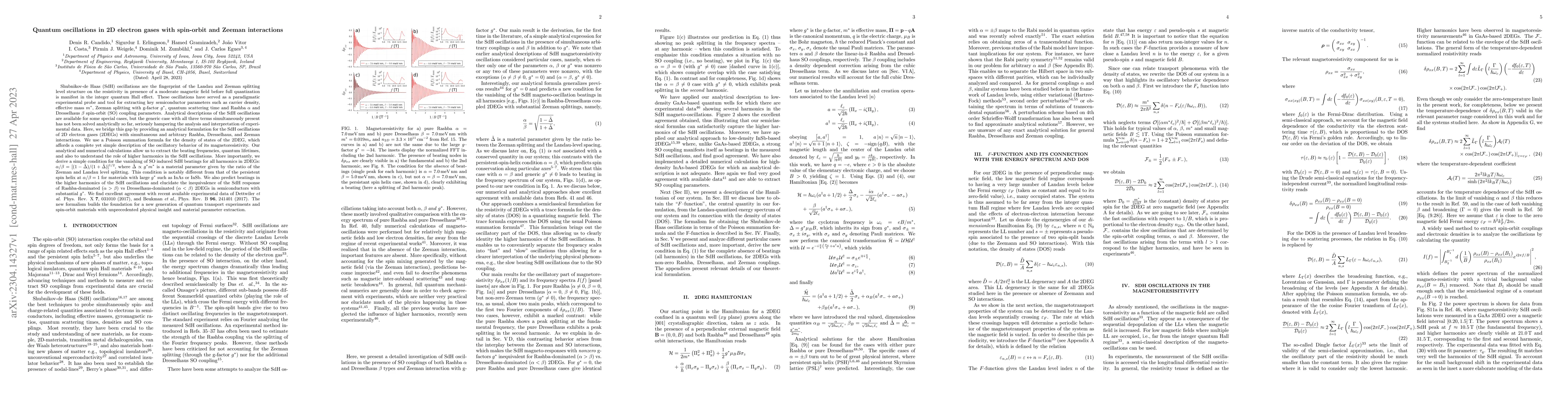 Thumbnail for Quantum oscillations in 2D electron gases with spin-orbit and Zeeman
  interactions