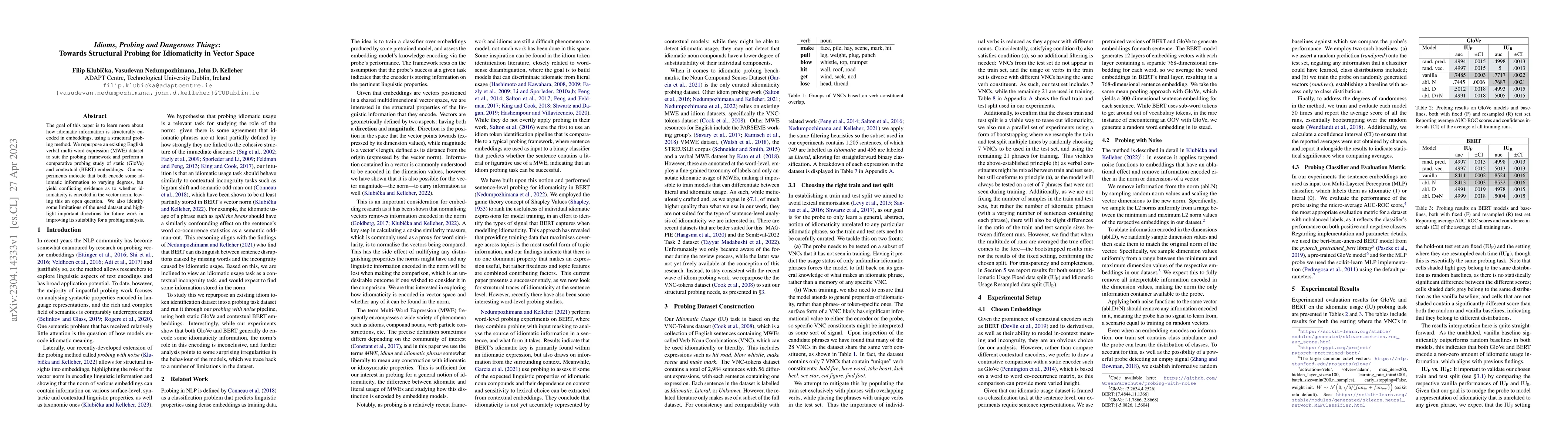 Thumbnail for Idioms, Probing and Dangerous Things: Towards Structural Probing for
  Idiomaticity in Vector Space