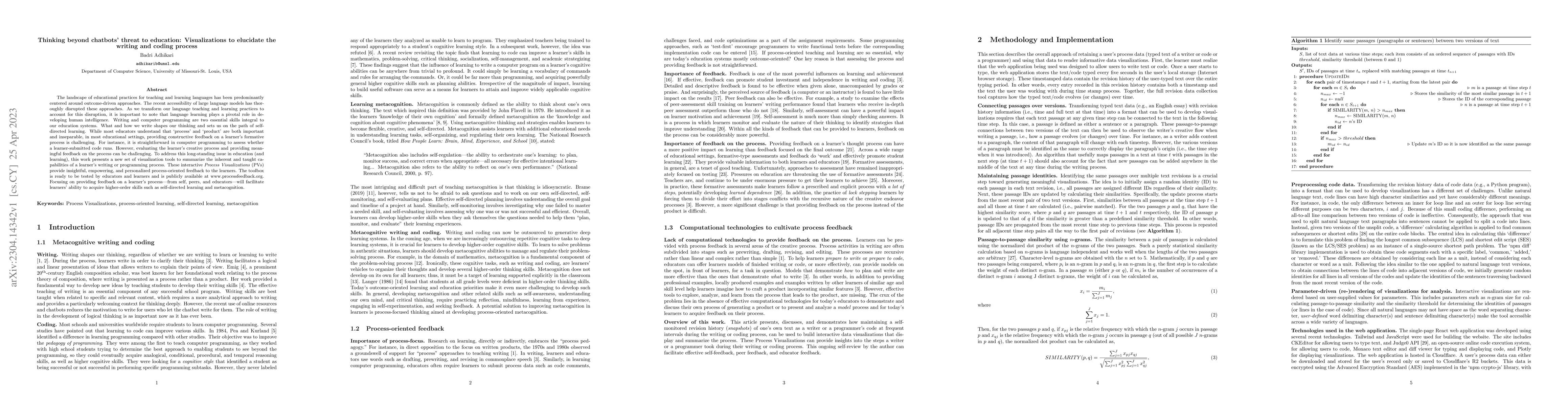 Thumbnail for Thinking beyond chatbots' threat to education: Visualizations to
  elucidate the writing and coding process