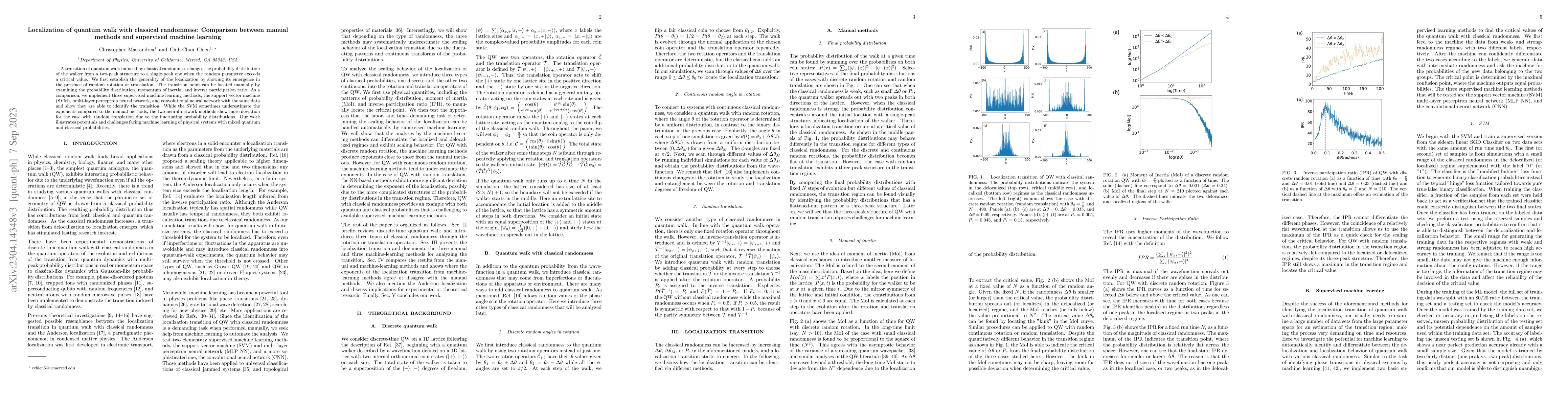 Thumbnail for Localization of quantum walk with classical randomness: Comparison
  between manual methods and supervised machine learning