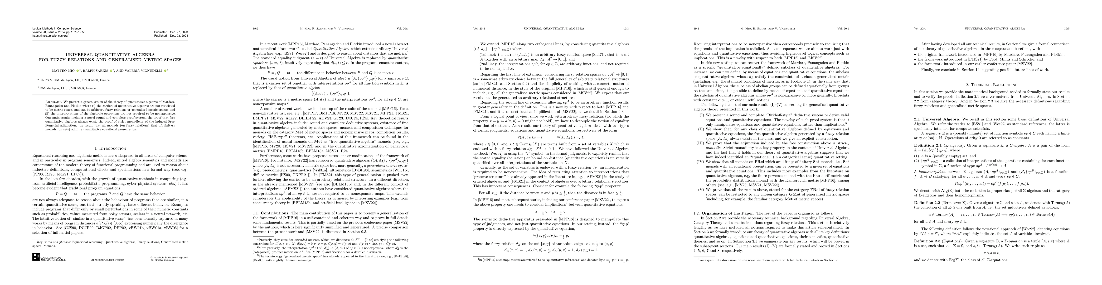 Thumbnail for Universal Quantitative Algebra for Fuzzy Relations and Generalised
  Metric Spaces