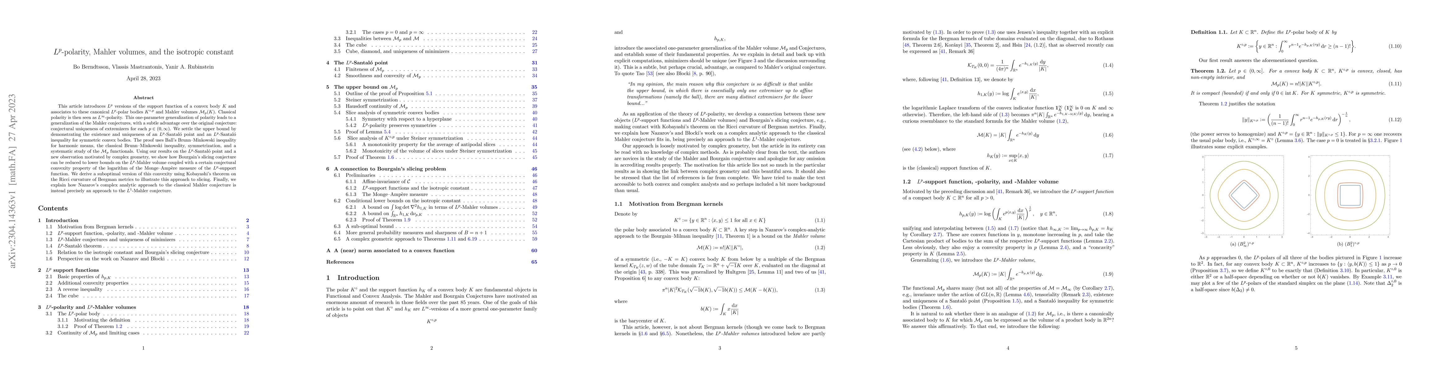 Thumbnail for $L^p$-polarity, Mahler volumes, and the isotropic constant