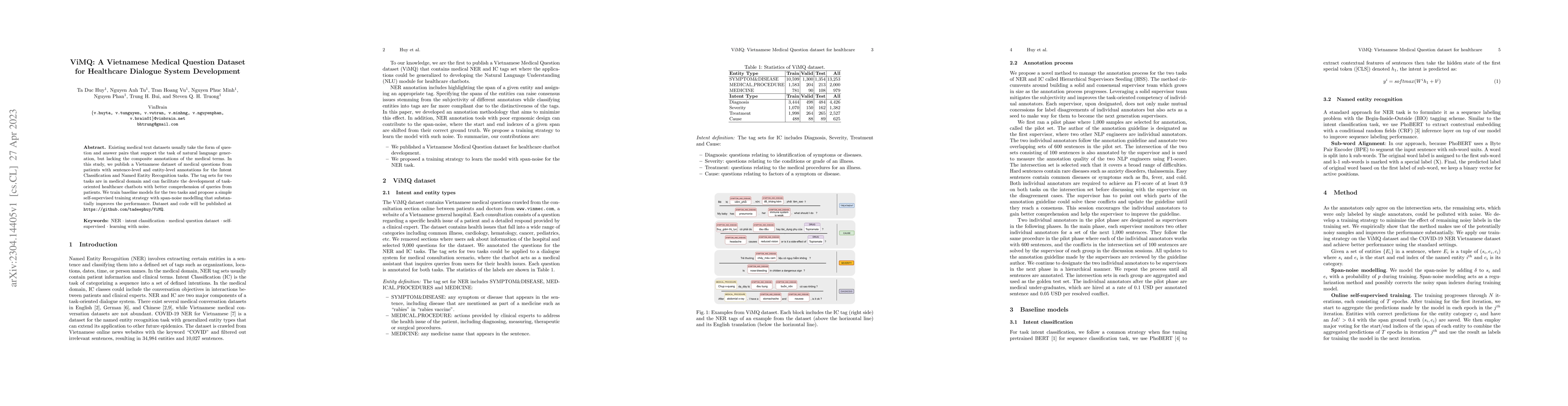 Thumbnail for ViMQ: A Vietnamese Medical Question Dataset for Healthcare Dialogue
  System Development