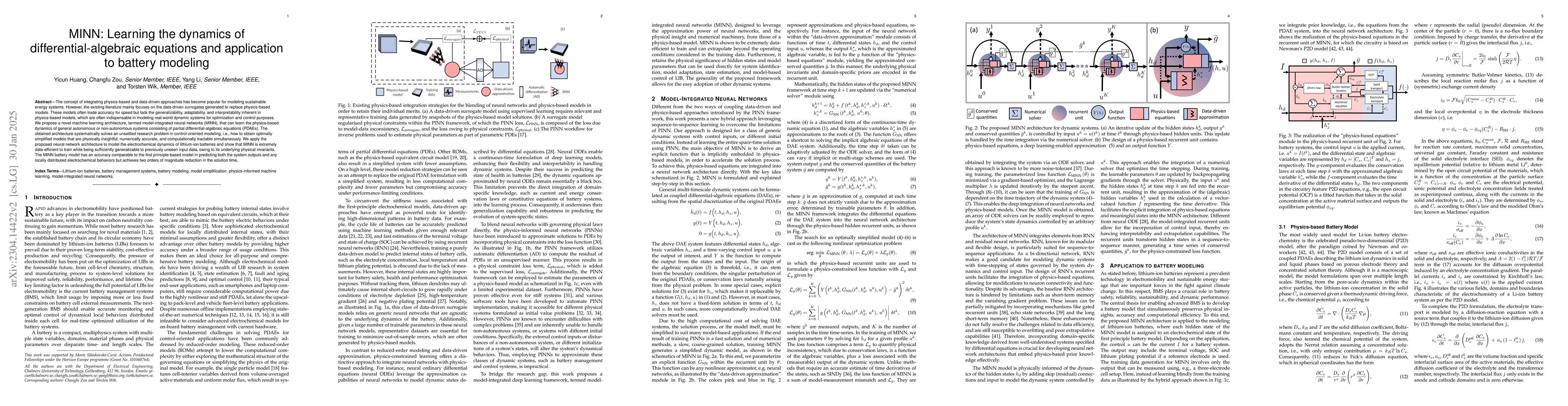 Thumbnail for MINN: Learning the dynamics of differential-algebraic equations and
  application to battery modeling