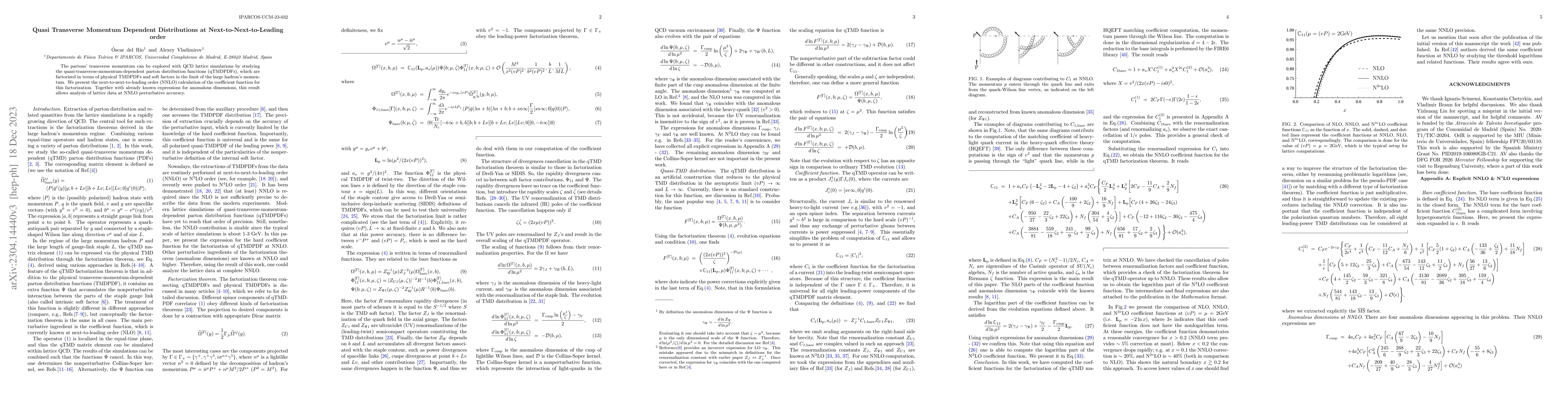 Thumbnail for Quasi Transverse Momentum Dependent Distributions at
  Next-to-Next-to-Leading order