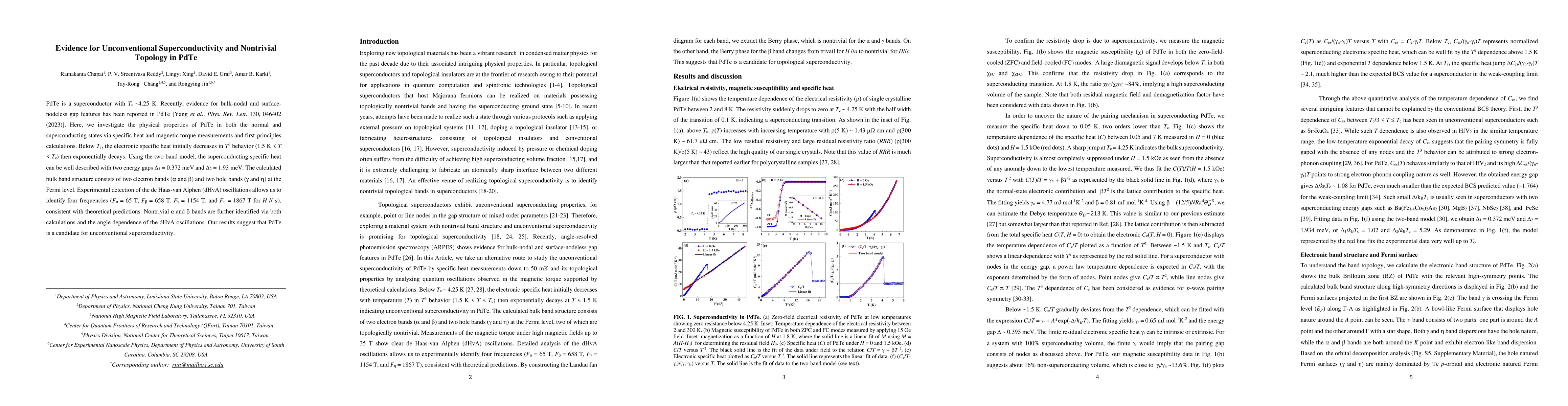 Thumbnail for Evidence for Unconventional Superconductivity and Nontrivial Topology in
  PdTe