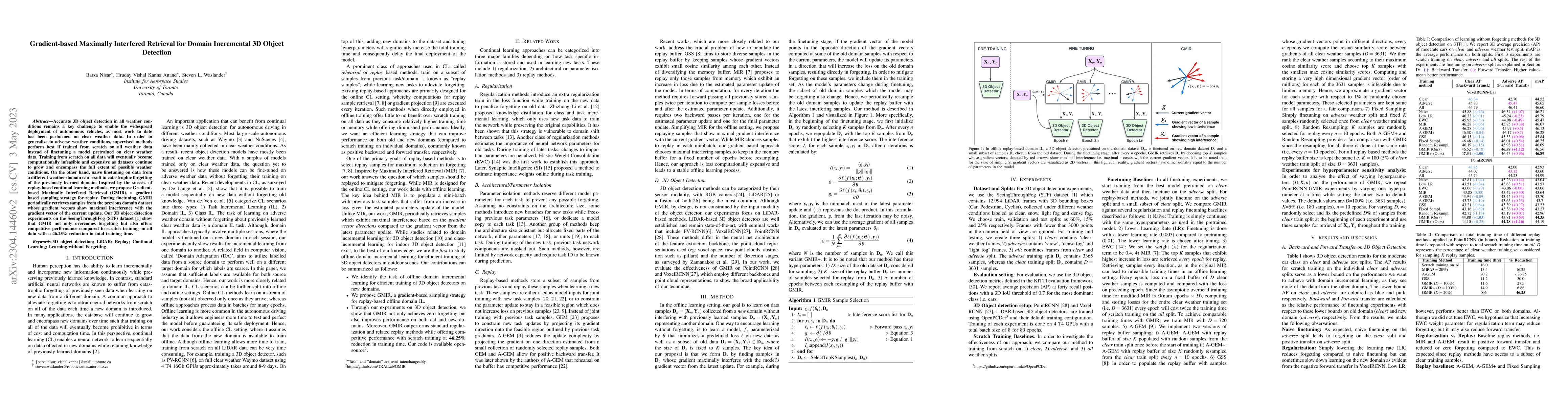 Thumbnail for Gradient-based Maximally Interfered Retrieval for Domain Incremental 3D
  Object Detection