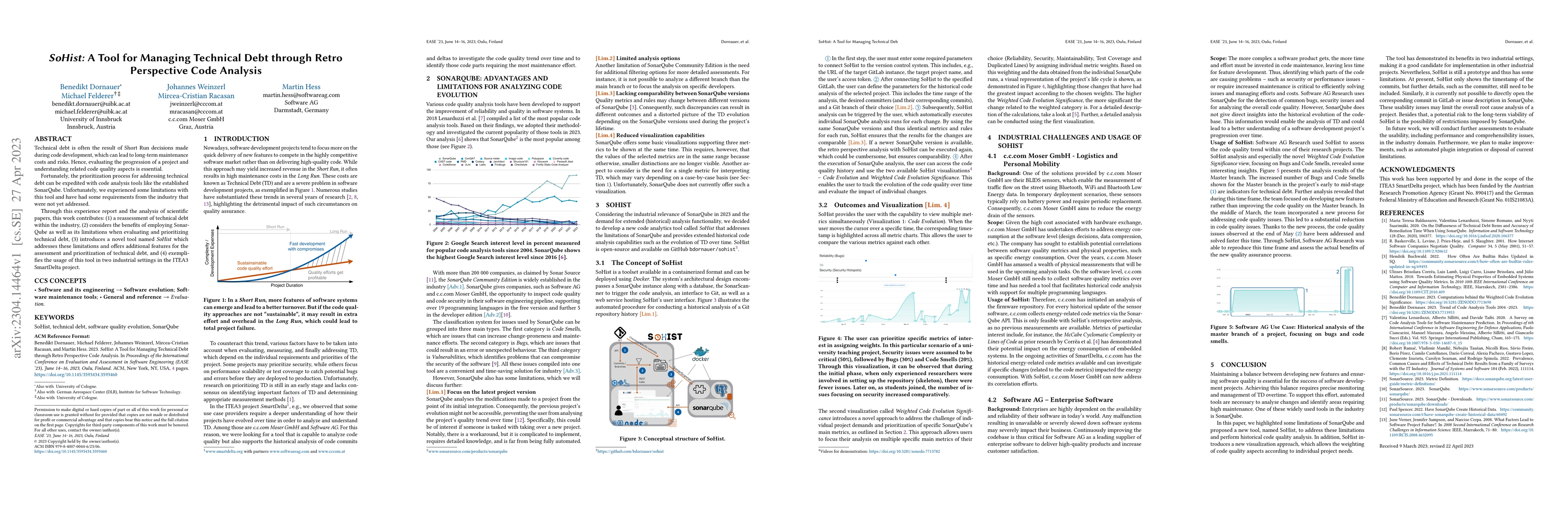 Thumbnail for SoHist: A Tool for Managing Technical Debt through Retro Perspective
  Code Analysis
