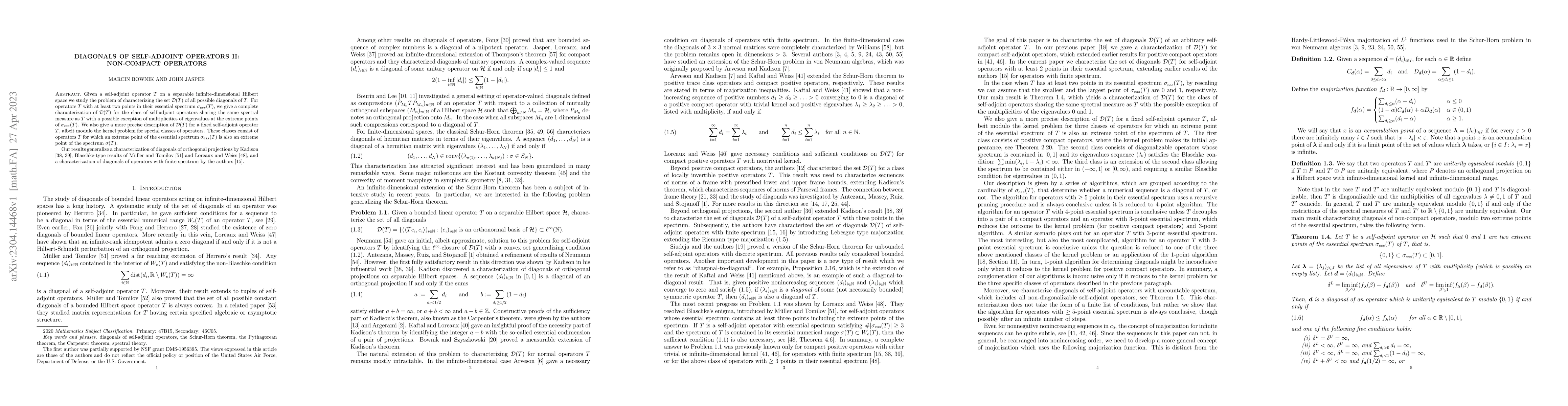 Thumbnail for Diagonals of self-adjoint operators II: Non-compact operators