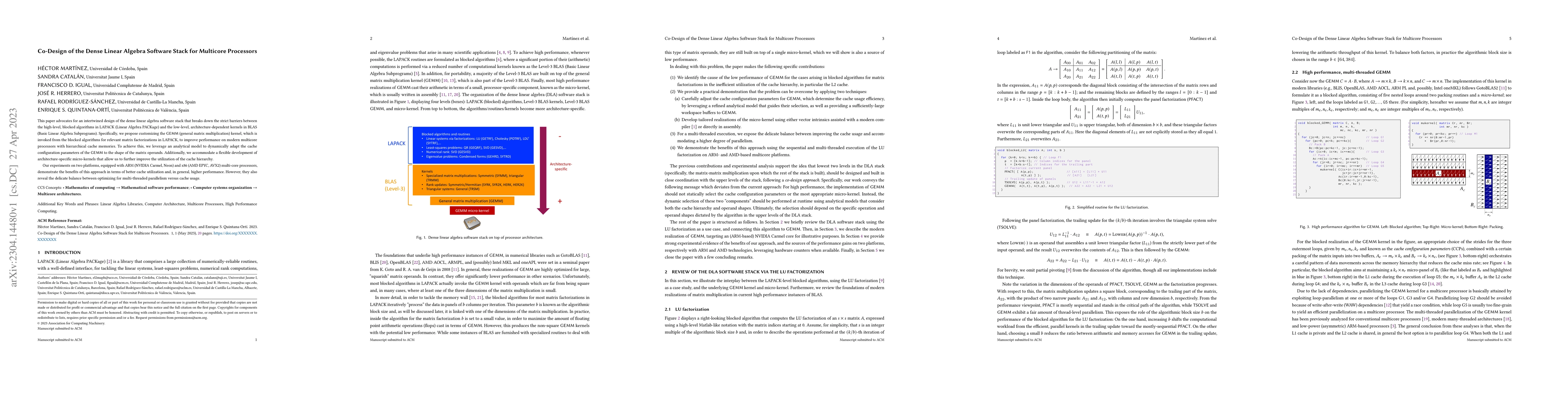Thumbnail for Co-Design of the Dense Linear AlgebravSoftware Stack for Multicore
  Processors