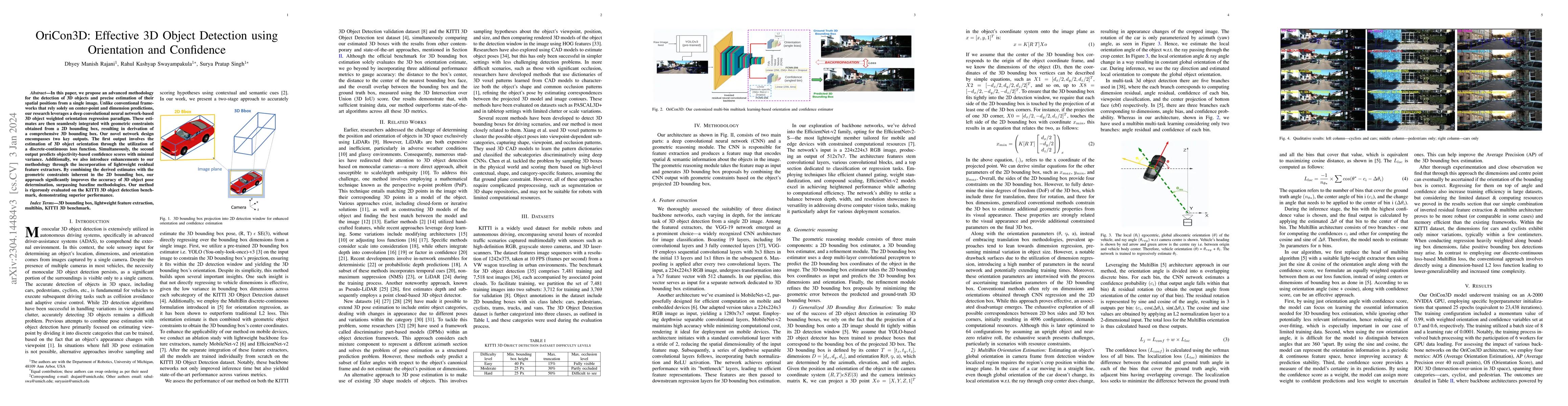 Thumbnail for OriCon3D: Effective 3D Object Detection using Orientation and Confidence