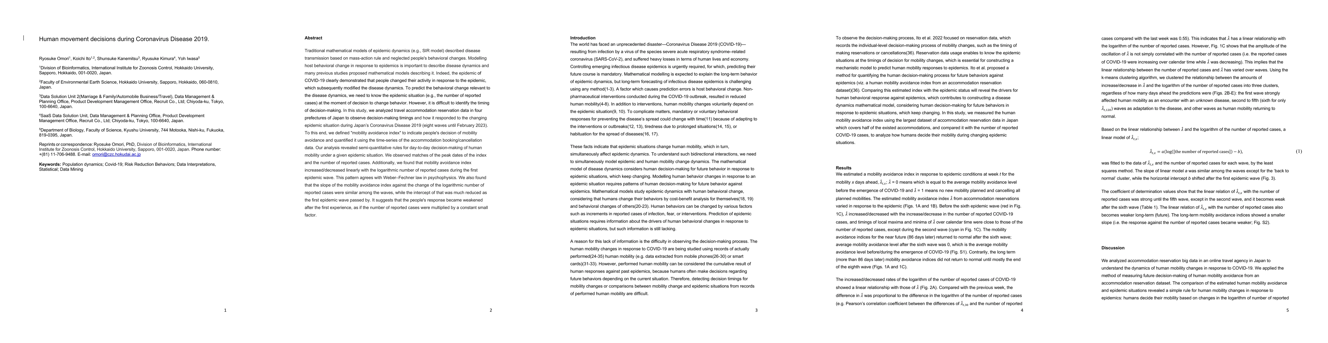 Thumbnail for Human movement decisions during Coronavirus Disease 2019