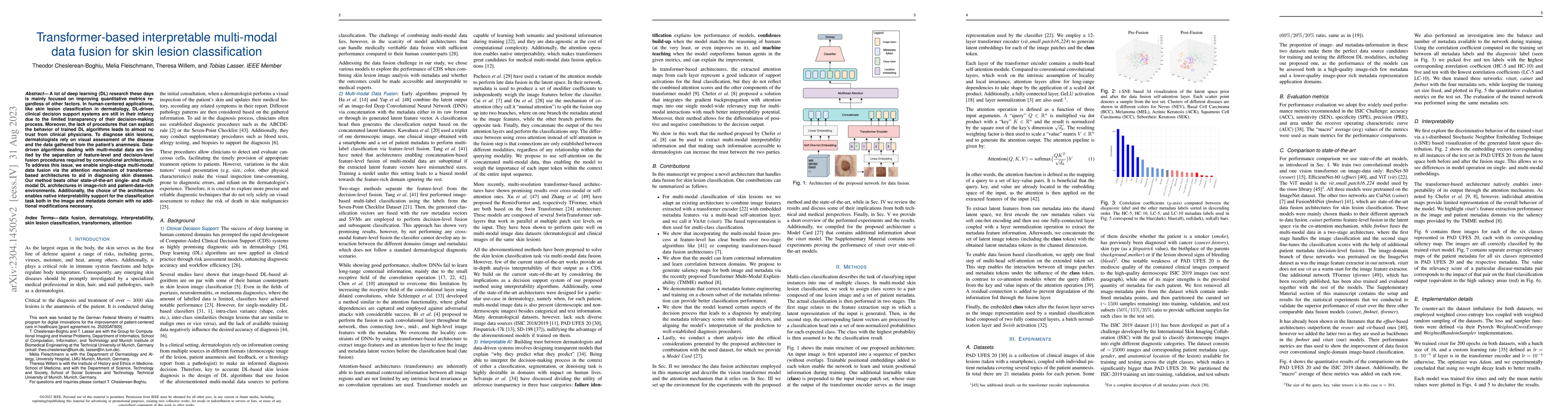 Thumbnail for Transformer-based interpretable multi-modal data fusion for skin lesion
  classification