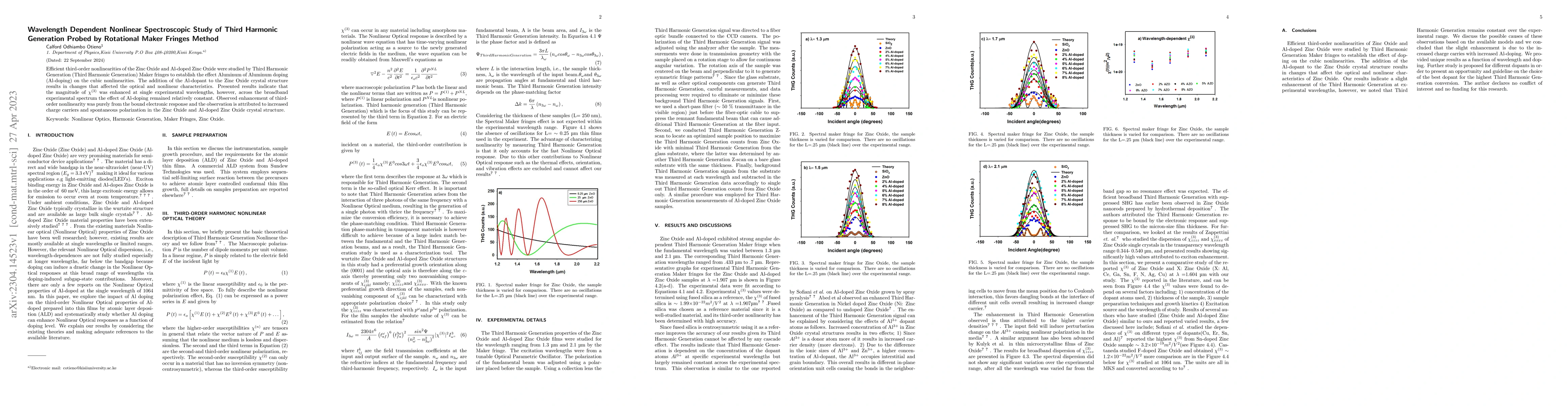Thumbnail for Wavelength Dependent Nonlinear Spectroscopic Study of Third Harmonic
  Generation Probed by Rotational Maker Fringes Method